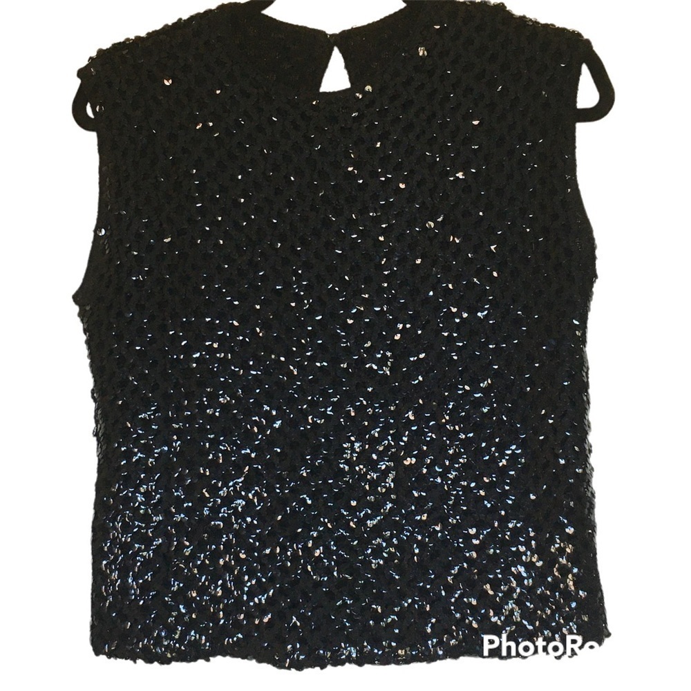 Stylebest sequin boxy top sleeves black M vintage keyhole back new year party